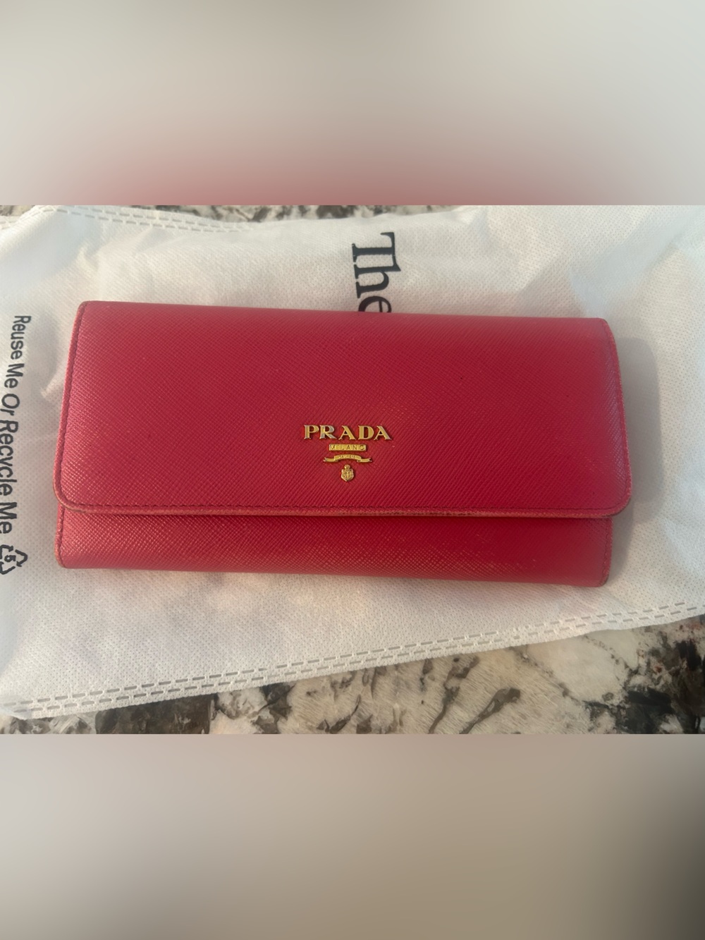 PRADA Pink Saffiano-Style Foldover Wallet with Gold Emblem - Picture 1 of 5